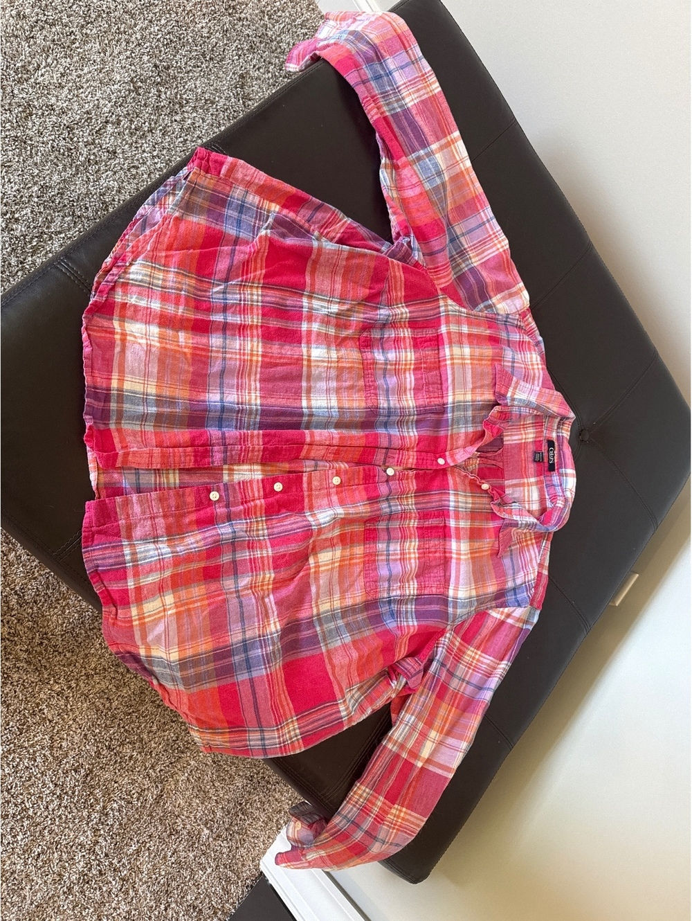 Woman’s Chaps Plaid Cotton Button Down Short